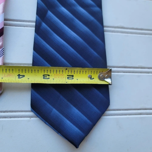 Lot Of 3 George Neck Tie Blue Black Pink Striped Zippered 100% Polyester Easy - Picture 9 of 12